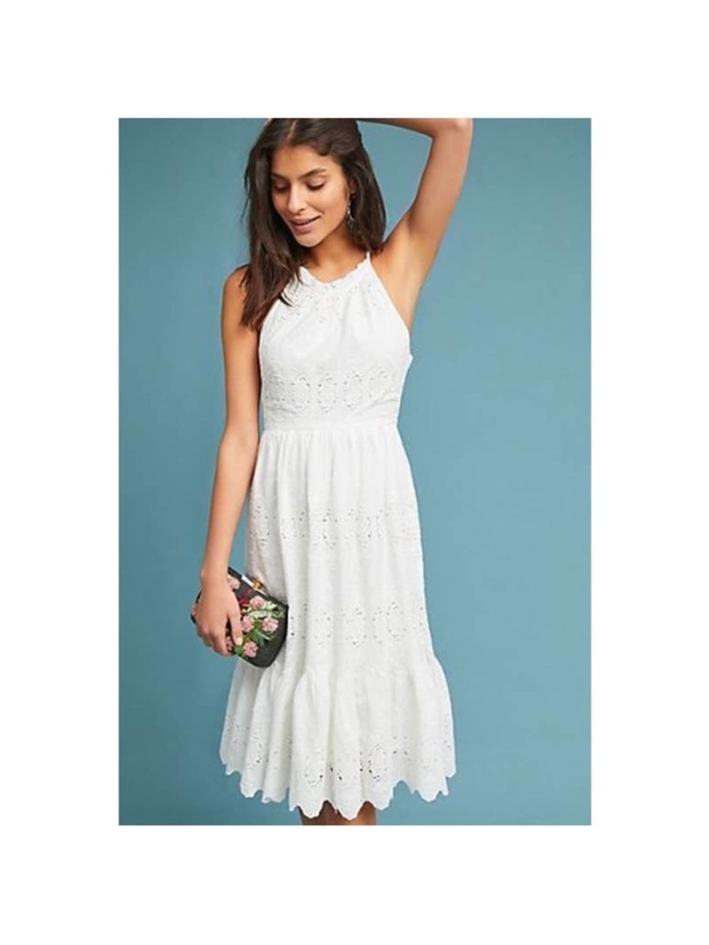Anthropologie Maeve Cream Eyelet Halter Midi Dress
